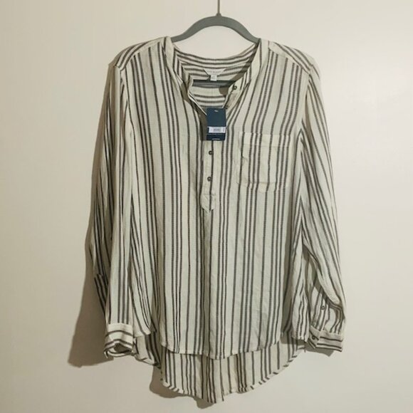 NWT Lucky Brand Boho Peasant Blouse Button Down Casual Women's Top - Size L - Picture 1 of 7